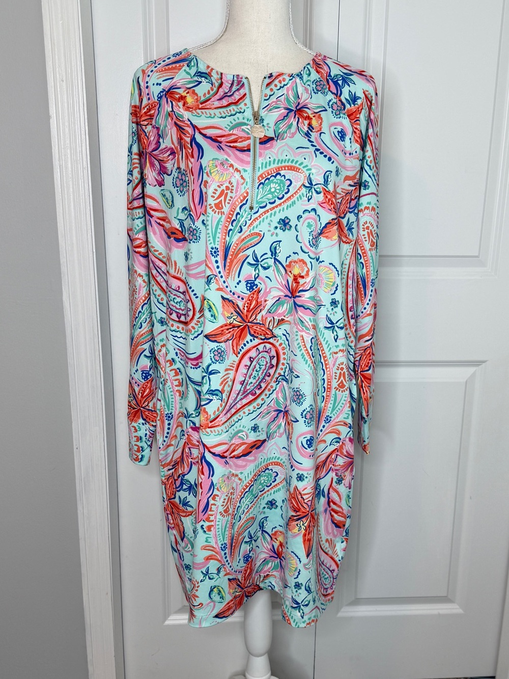 Stella Parker Blue Pink Orange Floral Paisley Long Sleeve Dress NEW XL Zipper